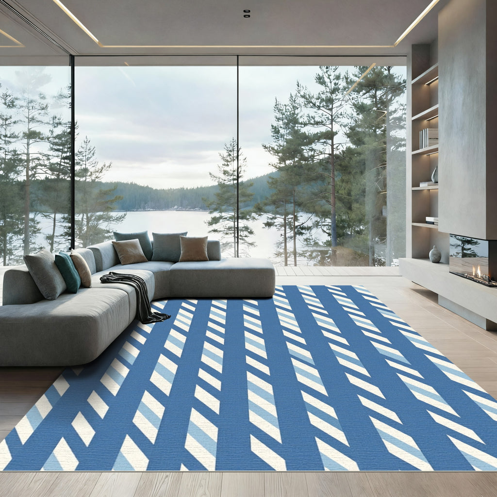 Deep Blue Diagonal Stripe Accordion Rug