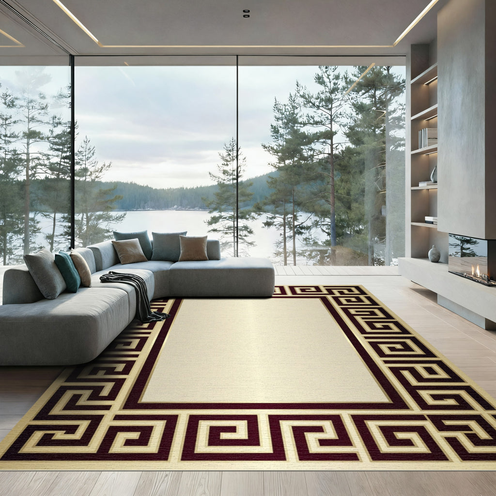 Classic Gold And Burgundy Meander Rug