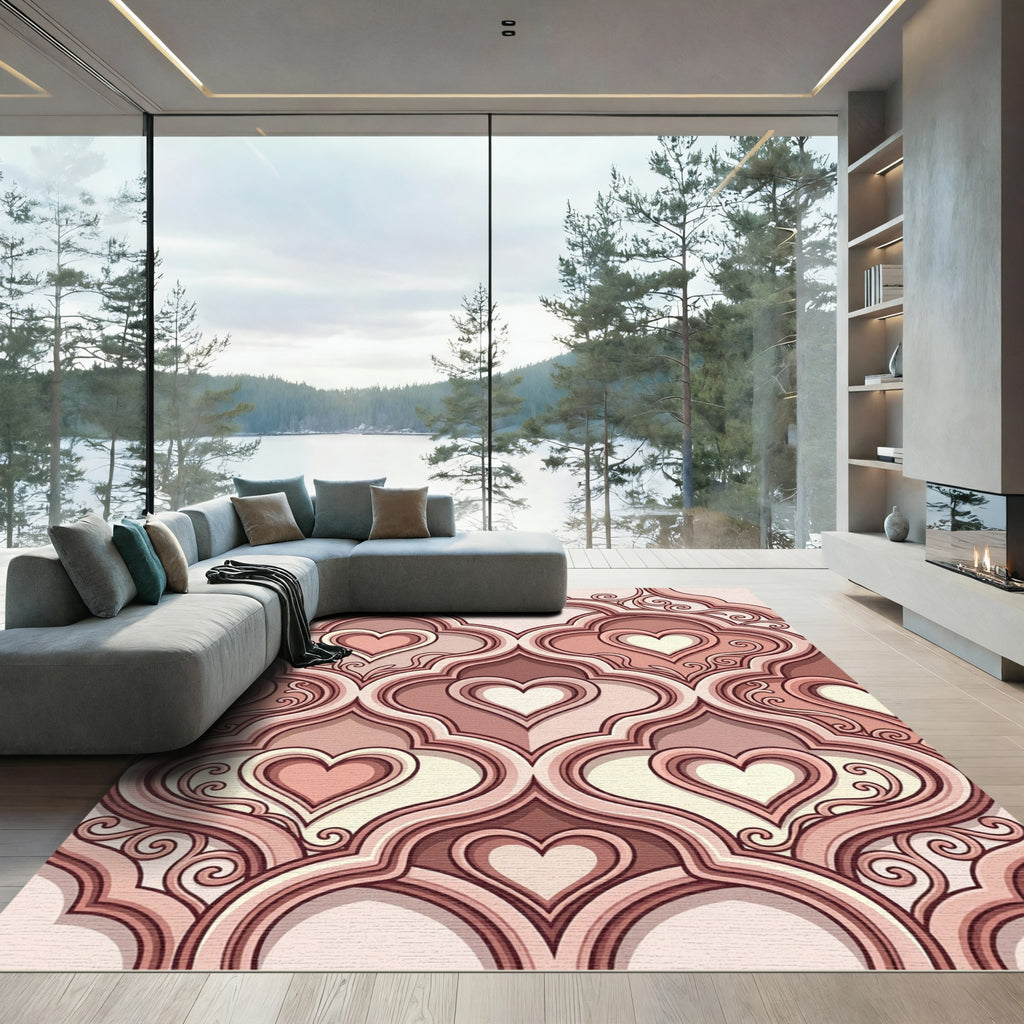 Soft Pink Heart Arabesque Scroll Rug
