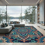 Teal and Orange Floral Mandala Rug