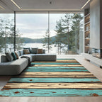 Coastal Blue Wood Plank Texture Rug