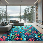 Vibrant Underwater Seahorse Coral Reef Scene Rug