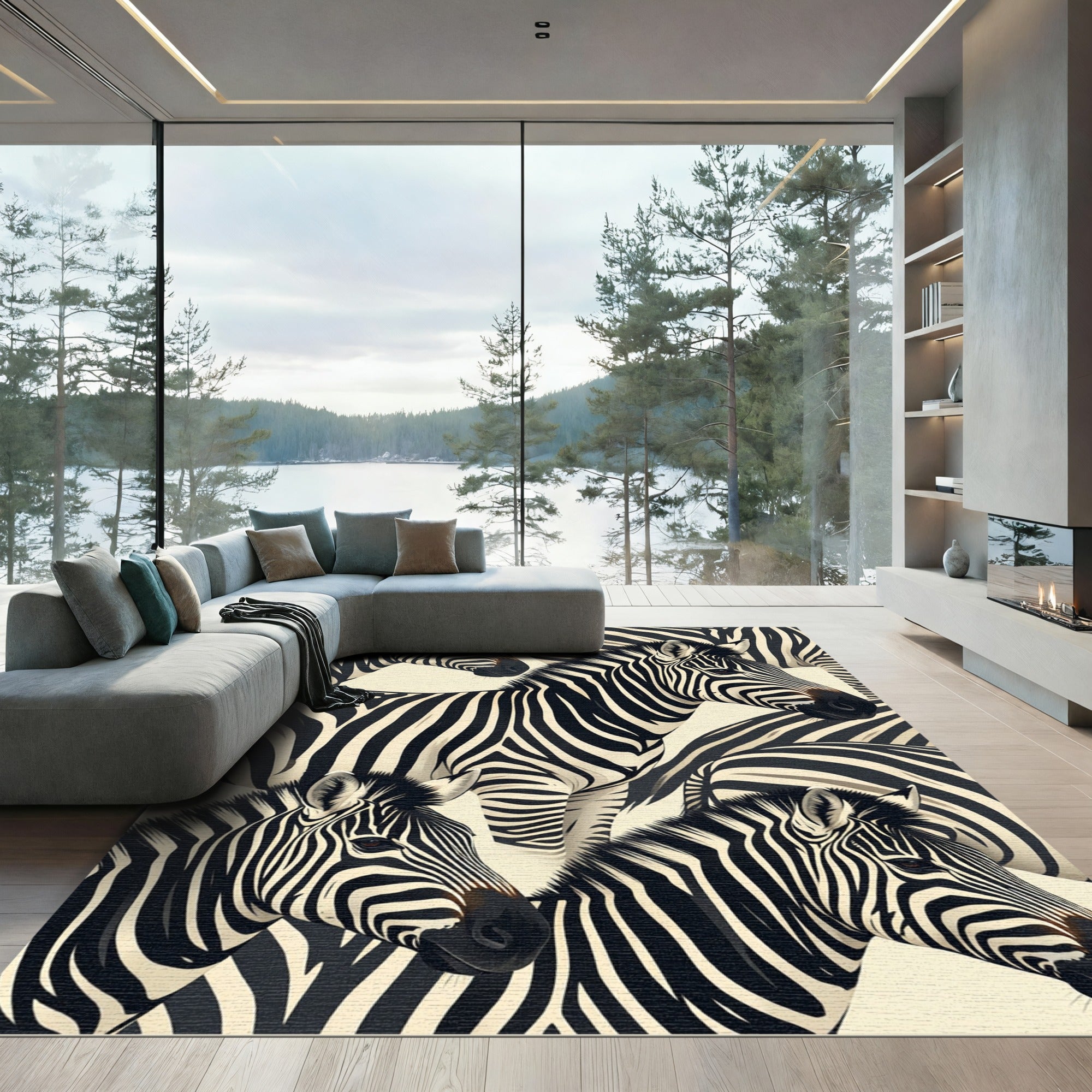 Bold Monochromatic Zebra Stripe Abstract Rug