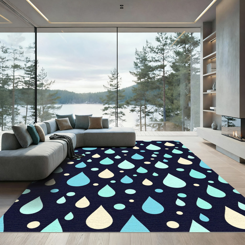 Aqua Teal Cream Droplet Cascade Rug