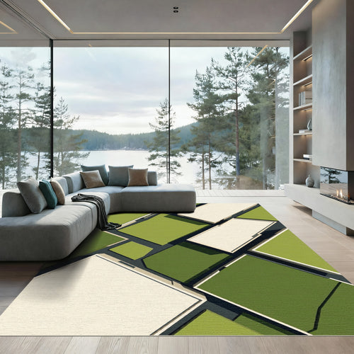 Abstract Geometric Sage Green Architectural Rug