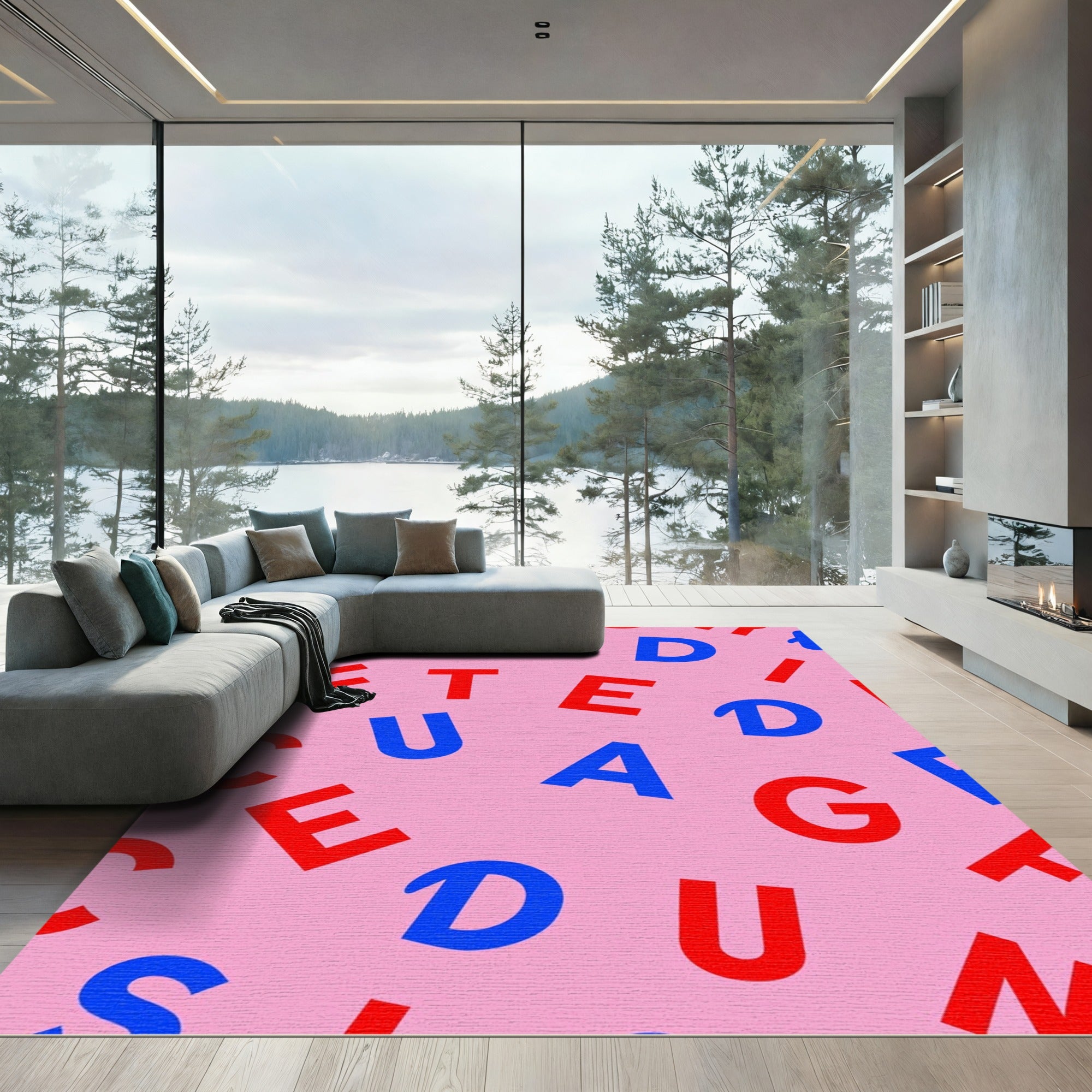 Pink Retro Alphabet Scatter Rug