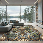 Ornate Sage and Gold Acanthus Scrollwork Rug