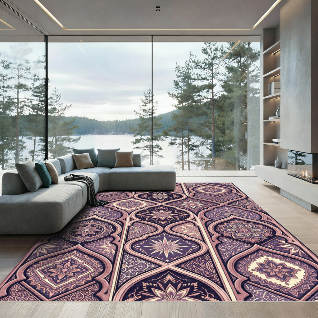 Mauve Arabesque Floral Archway Rug