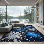 Blue and Silver Abstract Ink Splash Rug