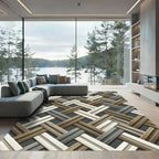 Woven Tan Wood Diagonal Weave Rug