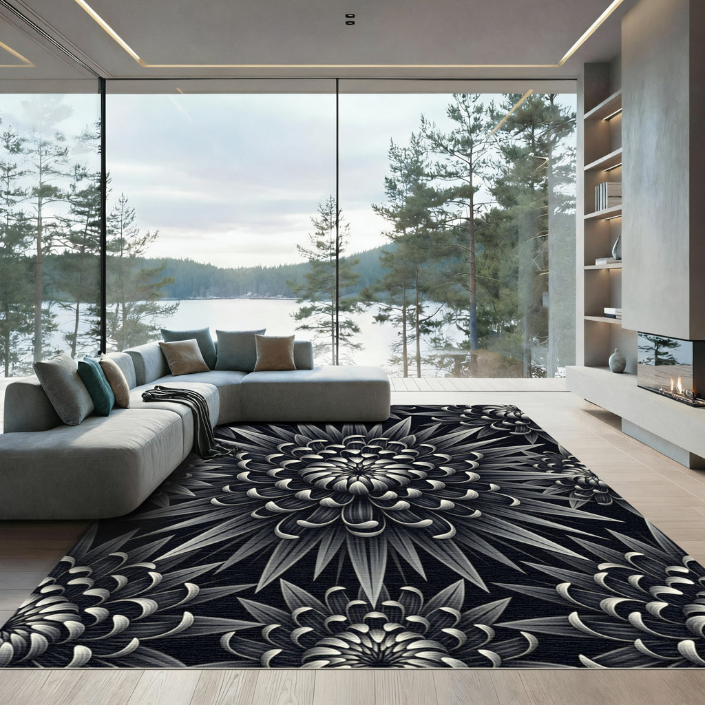 Monochrome Radiant Floral Burst Rug