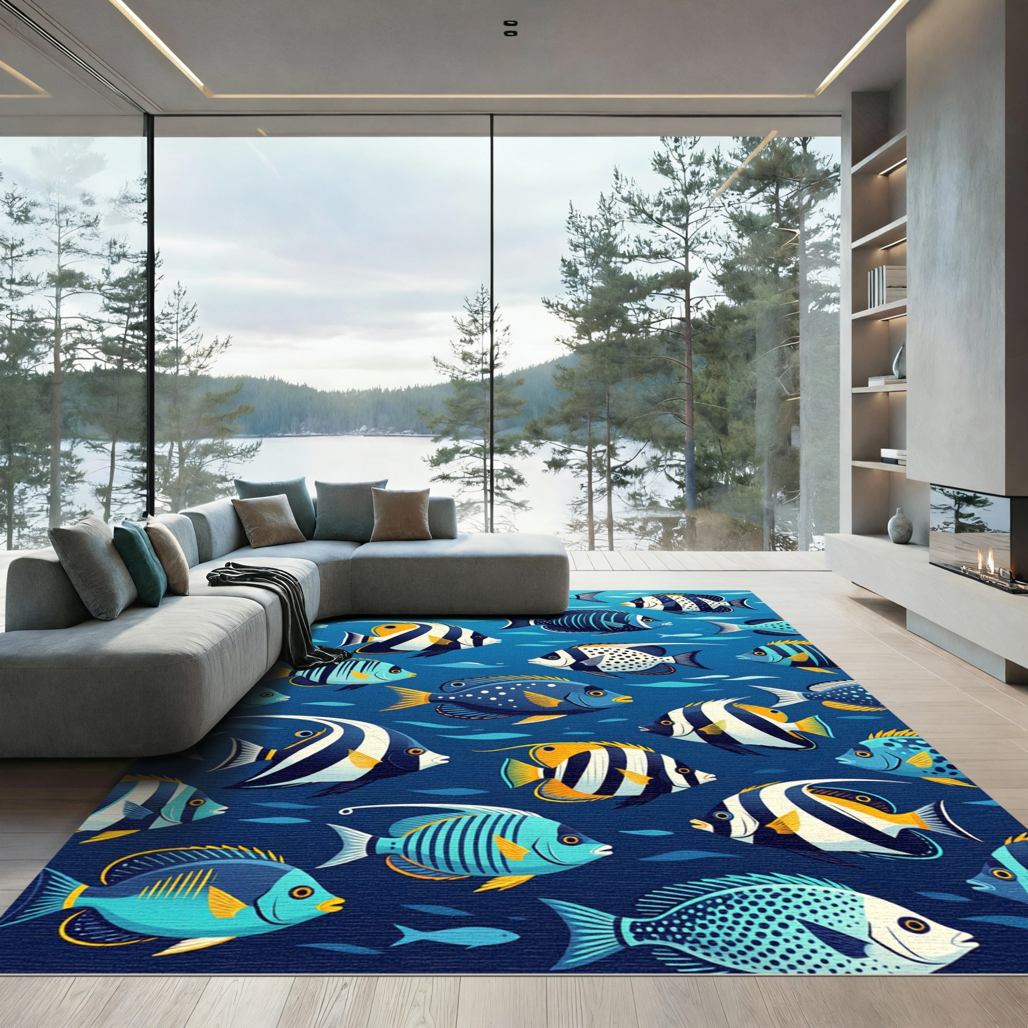 Aquatic Fish School Coral Reef Rug