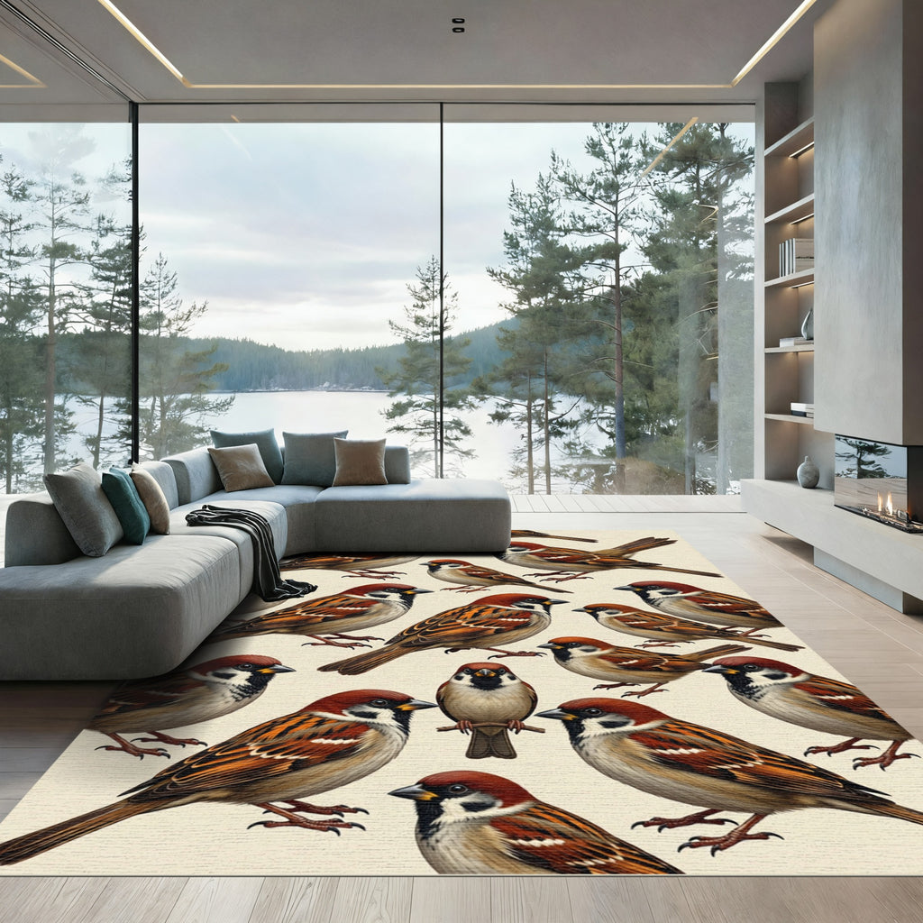 Detailed Sparrow Avian Nature Illustration Rug