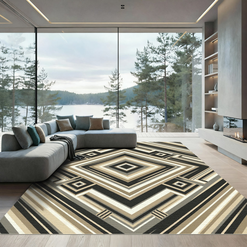 Stepped Diamond Geometric Stripe Rug