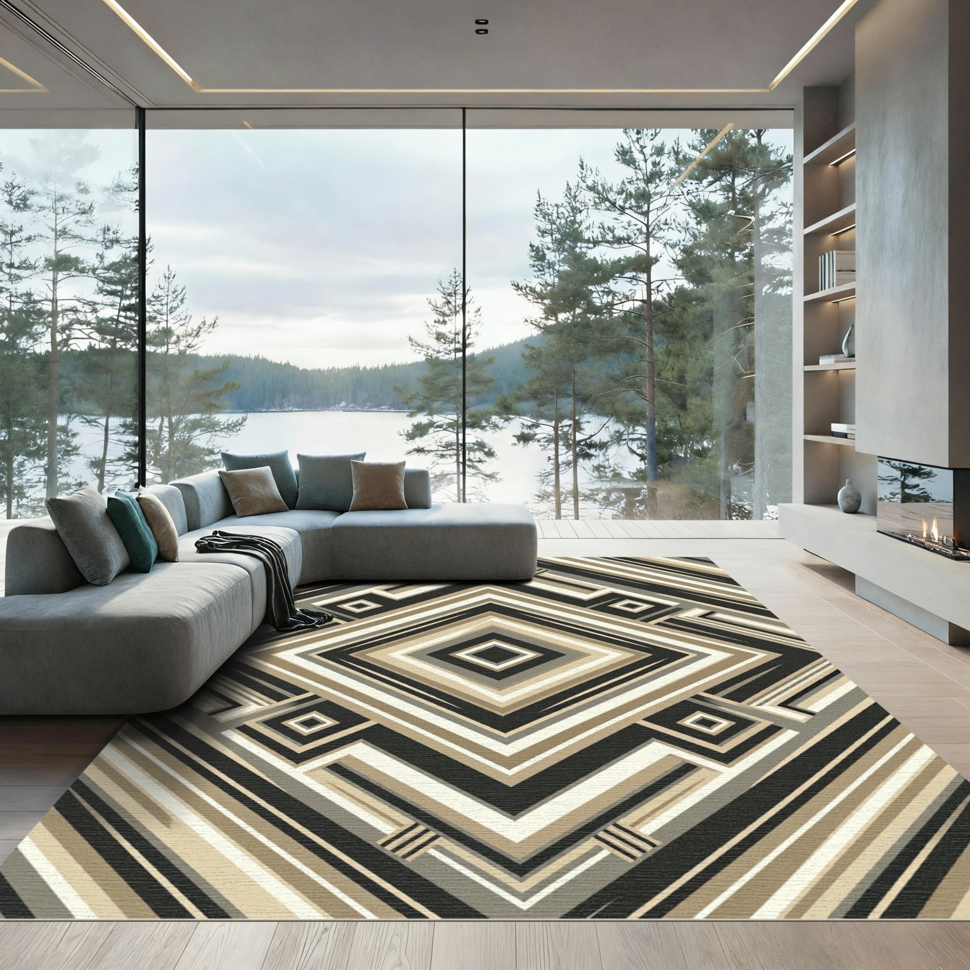 Stepped Diamond Geometric Stripe Rug