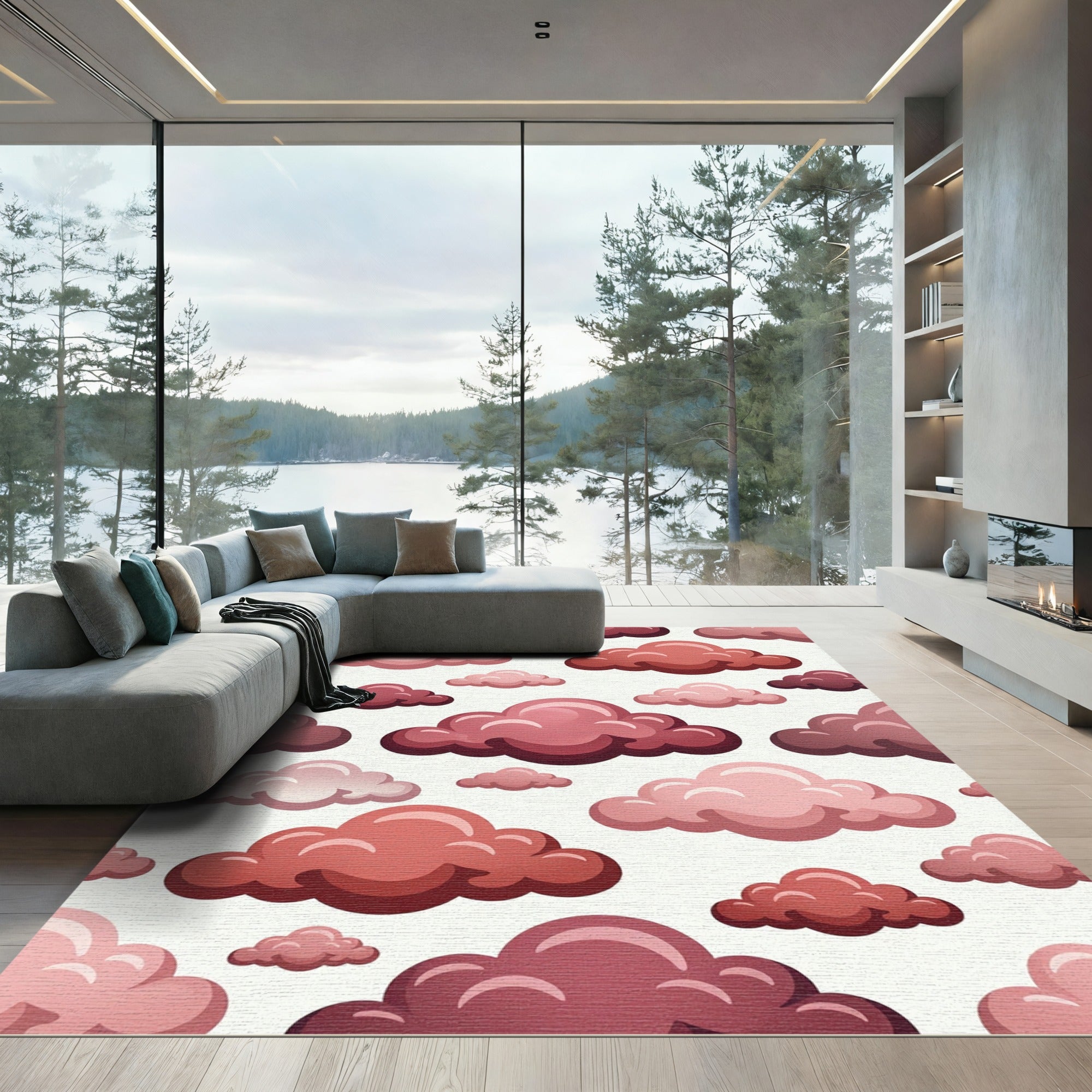 Pink Cloudscape Pattern Seamless Rug