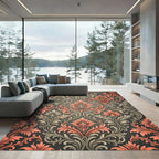 Coral And Gray Floral Acanthus Rug