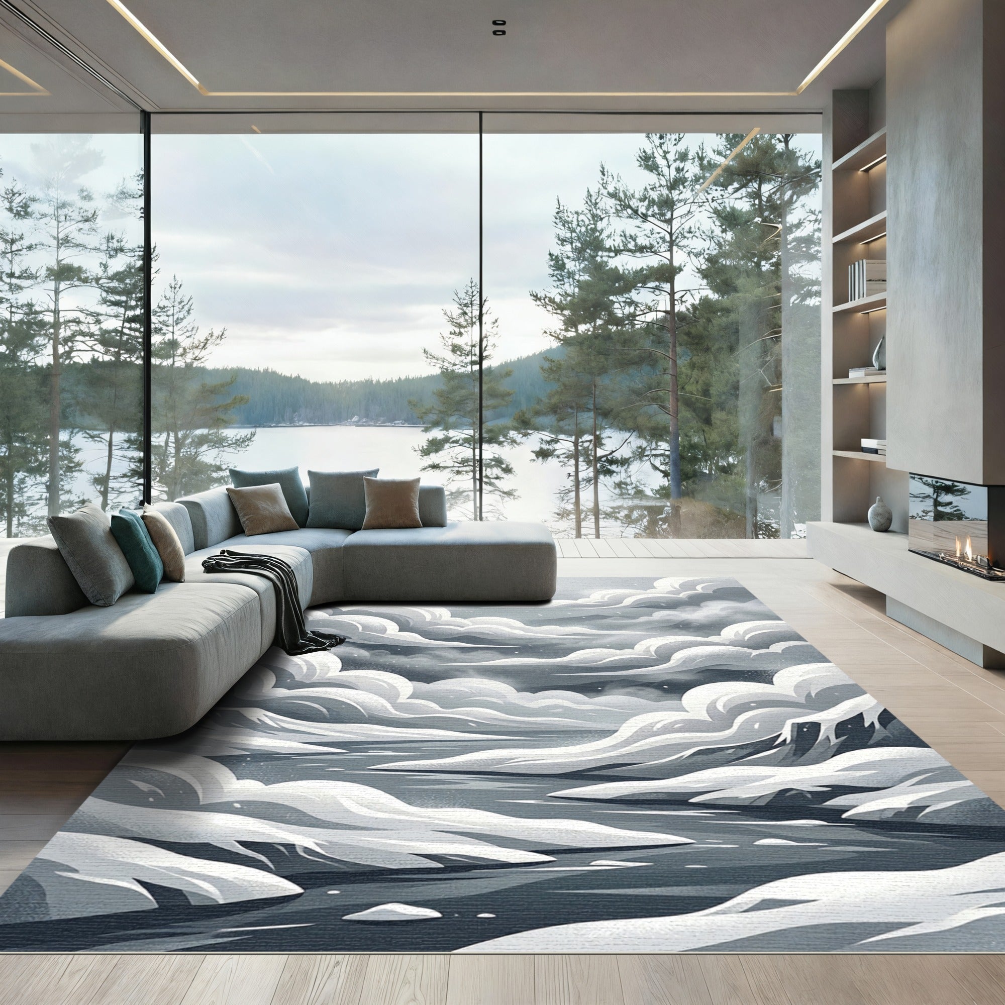 Monochrome Ethereal Mountain Peak Sky Rug