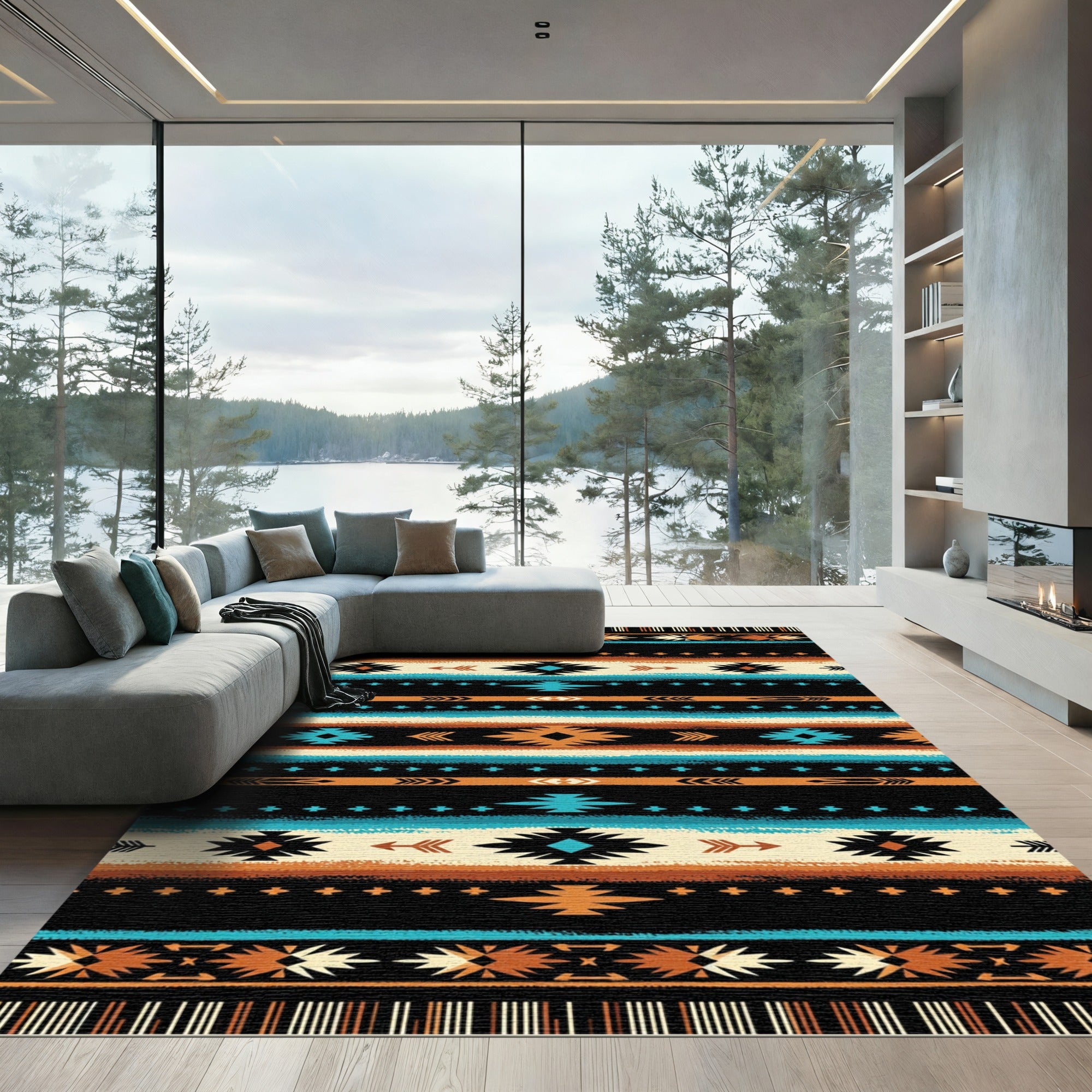 Navajo Inspired Geometric Diamond Stripe Rug