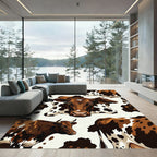 Brown and White Highland Cow Collage Rug