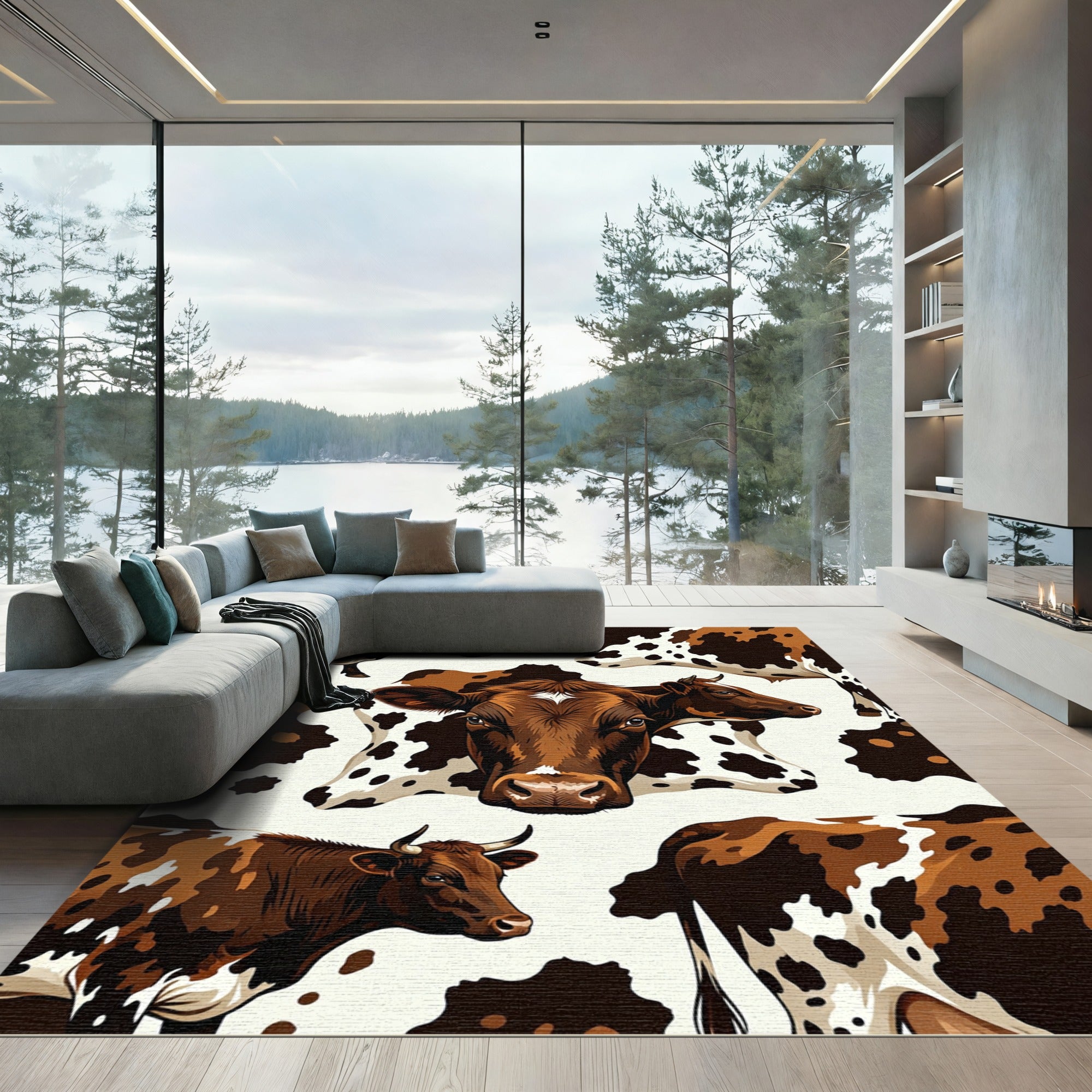Brown and White Highland Cow Collage Rug