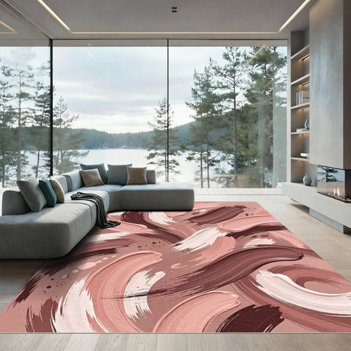 Abstract Earth Tone Brushstroke Swirl Rug