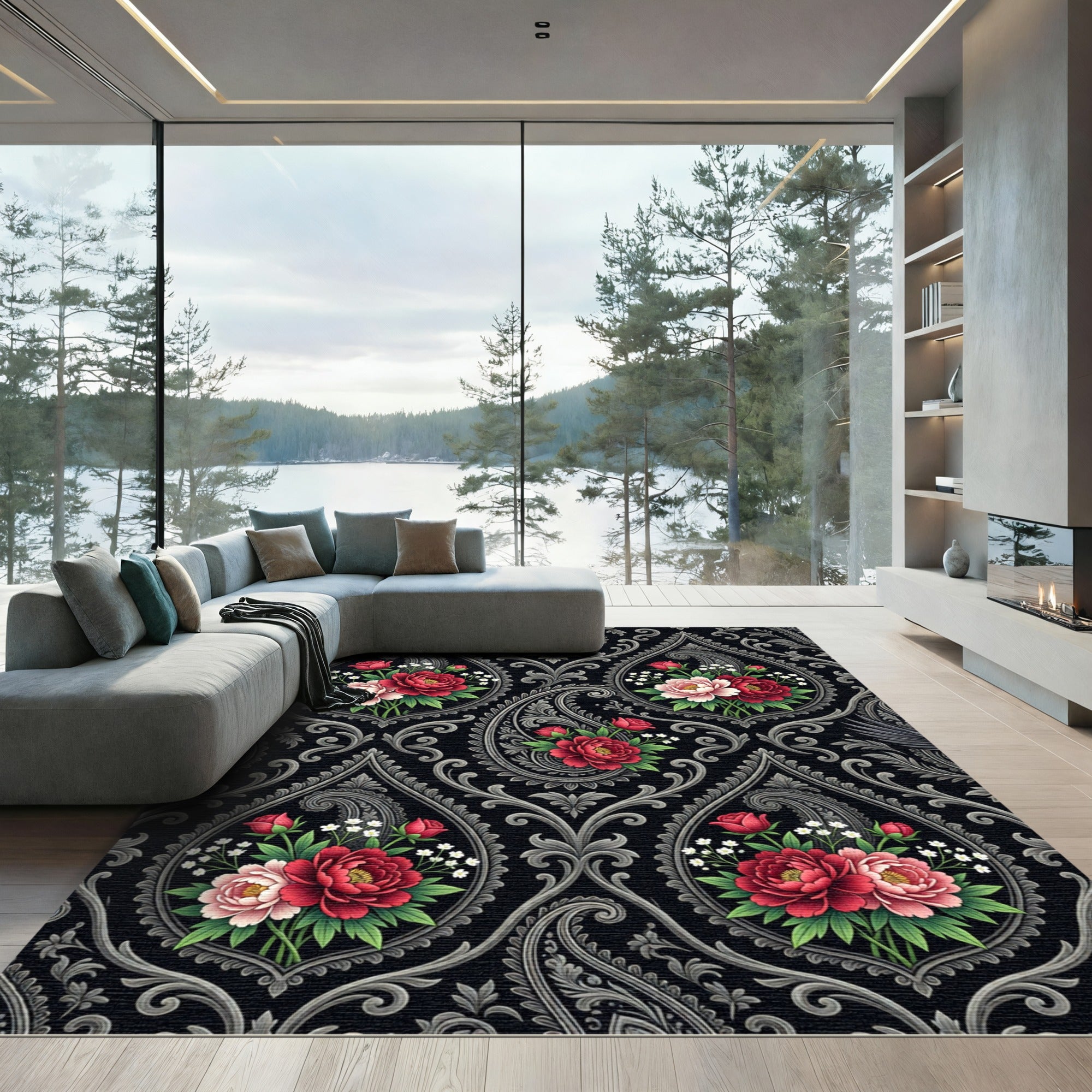 Ornate Paisley Red Floral Burst Rug