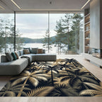 Elegant Palm Forest Gold Black Art Rug