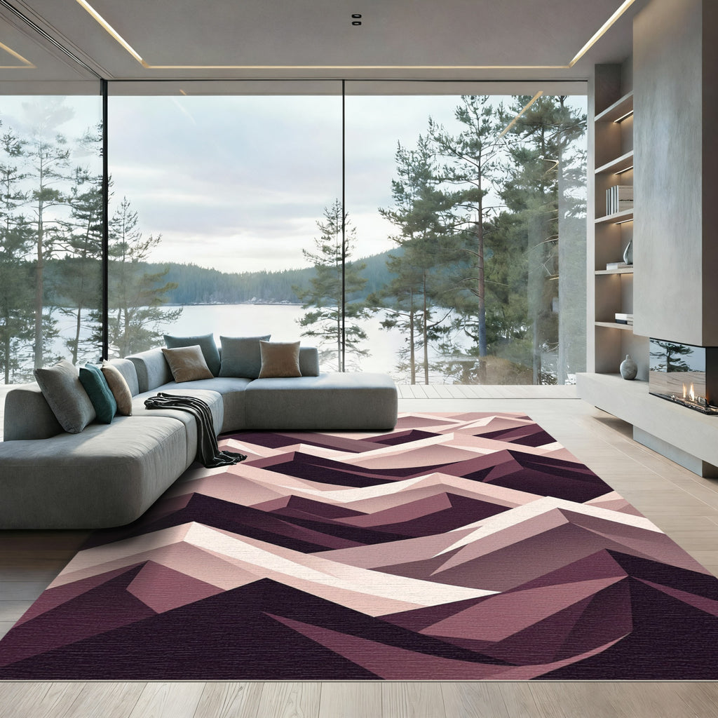 Modern Geometric Mountain Peak Monochrome Blush Rug