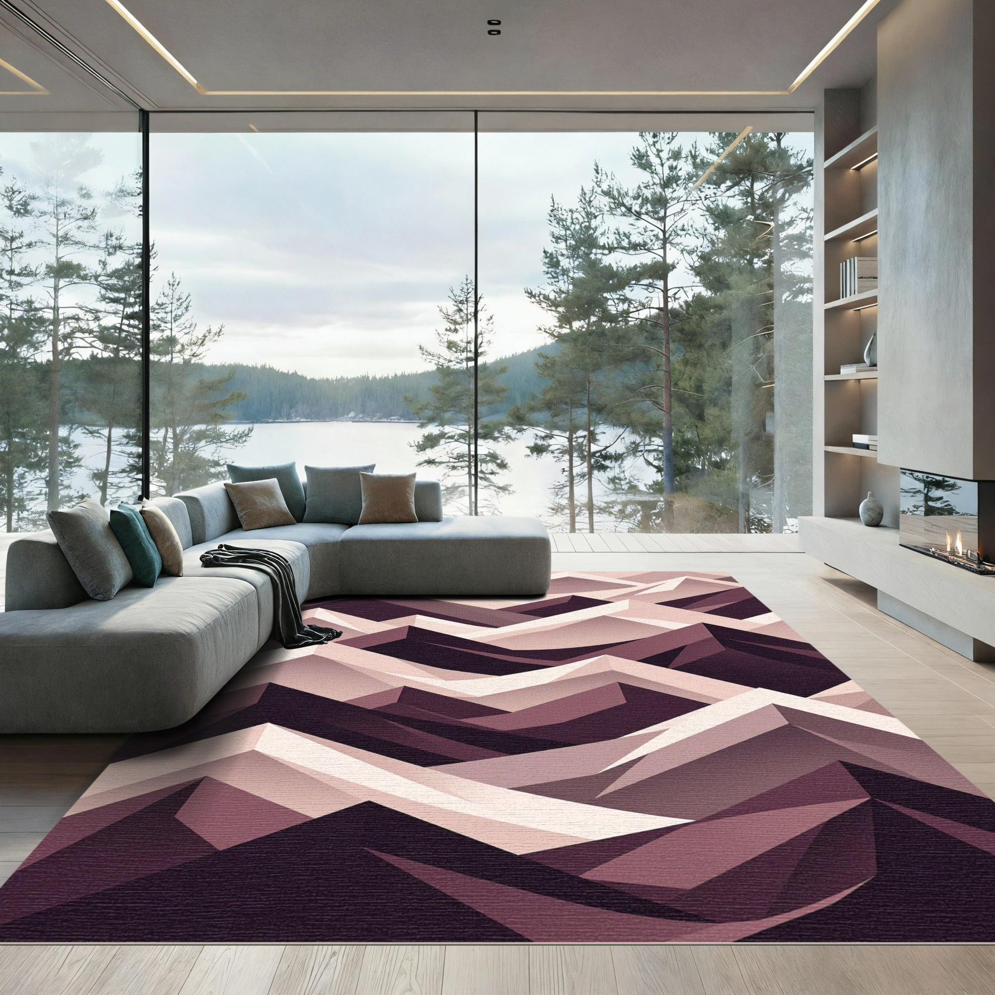 Modern Geometric Mountain Peak Monochrome Blush Rug