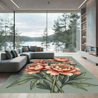 Coral Branch Peach Blossom Bouquet Rug