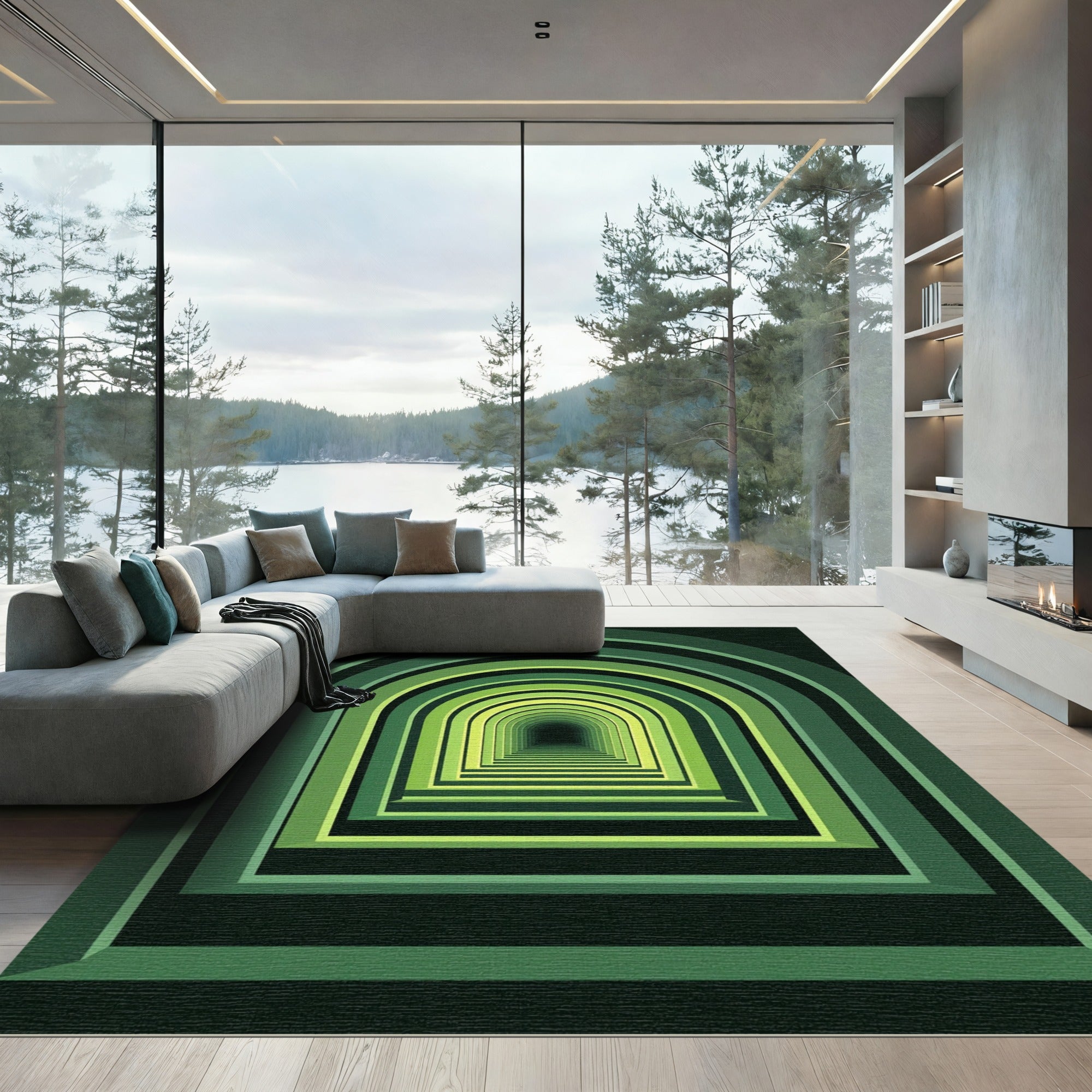 Infinite Green Arch Geometric Tunnel Rug