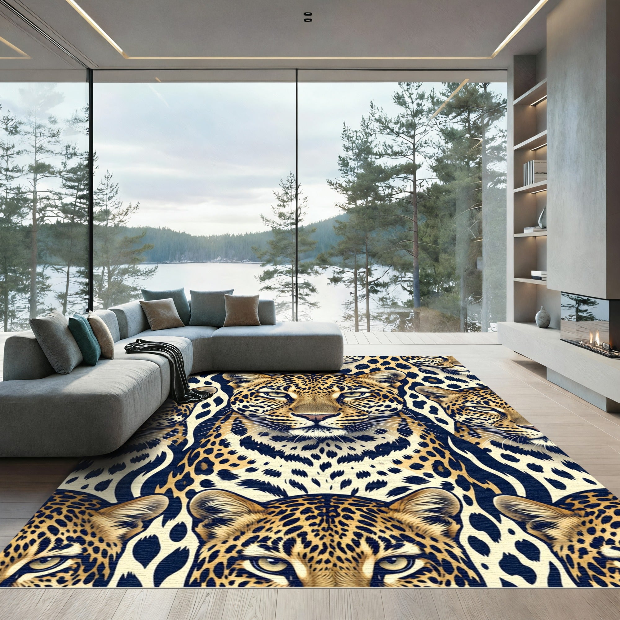 Bold Leopard Spots Wildlife Collage Rug