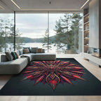 Ornate Crimson Golden Lotus Mandala Rug