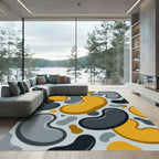 Abstract Yellow Gray Blob Arrangement Rug