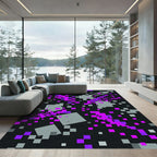 Modern Neon Purple Digital Pixel Grid Rug