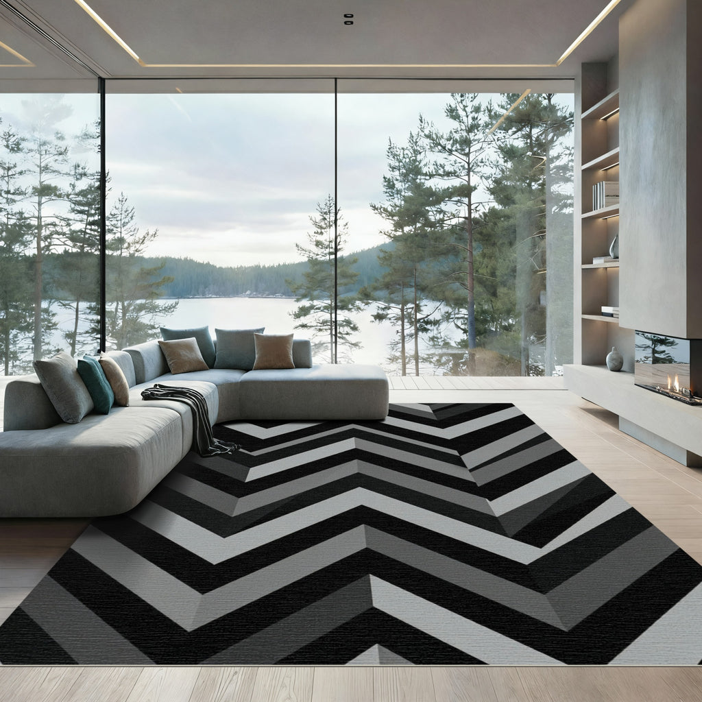 Monochromatic Gradient Chevron Stripes Rug