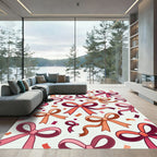Whimsical Pink Ribbon Confetti Celebration Rug