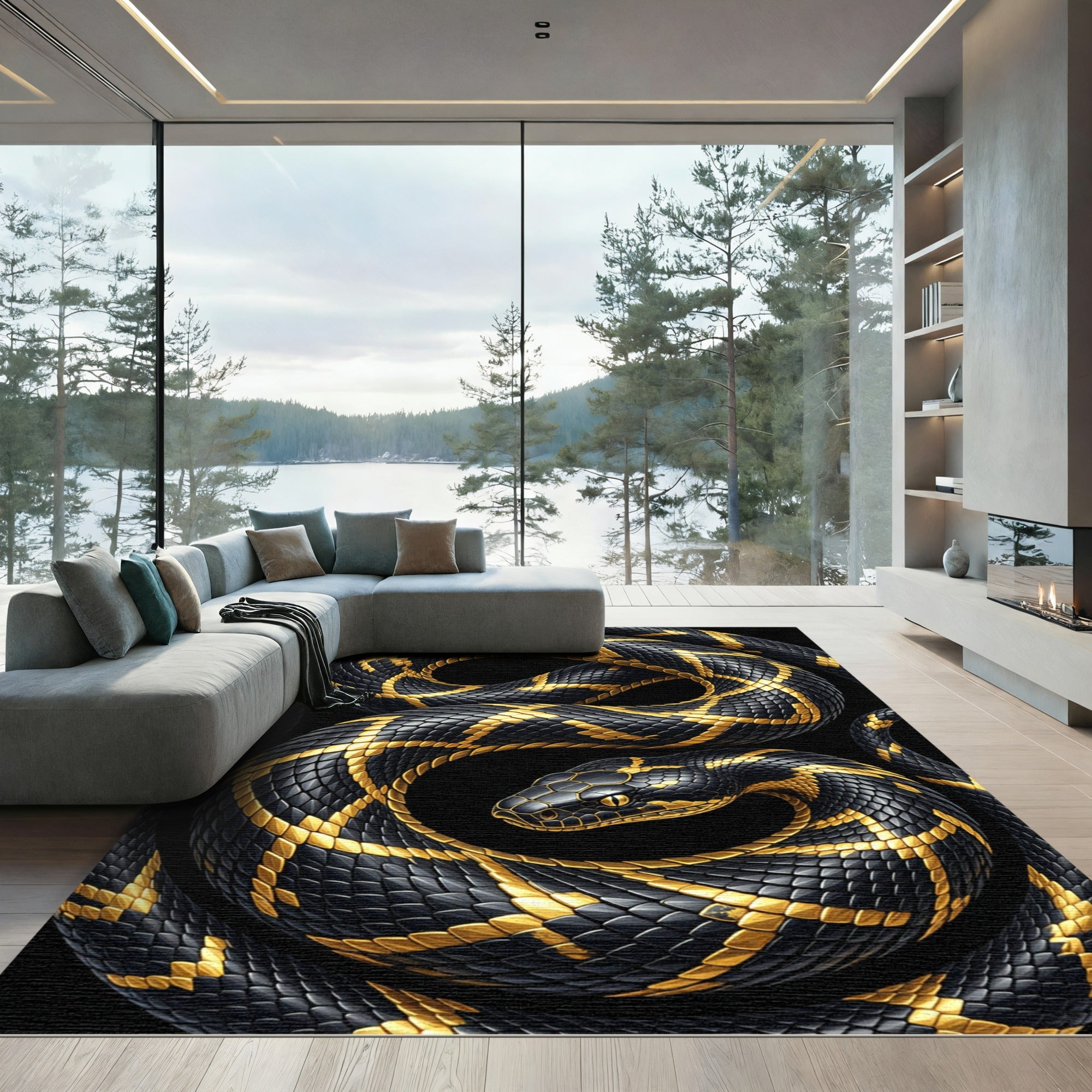 Black Gold Serpent Scale Rug