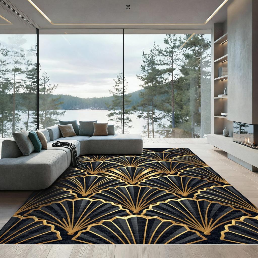 Black Golden Art Deco Fan Rug