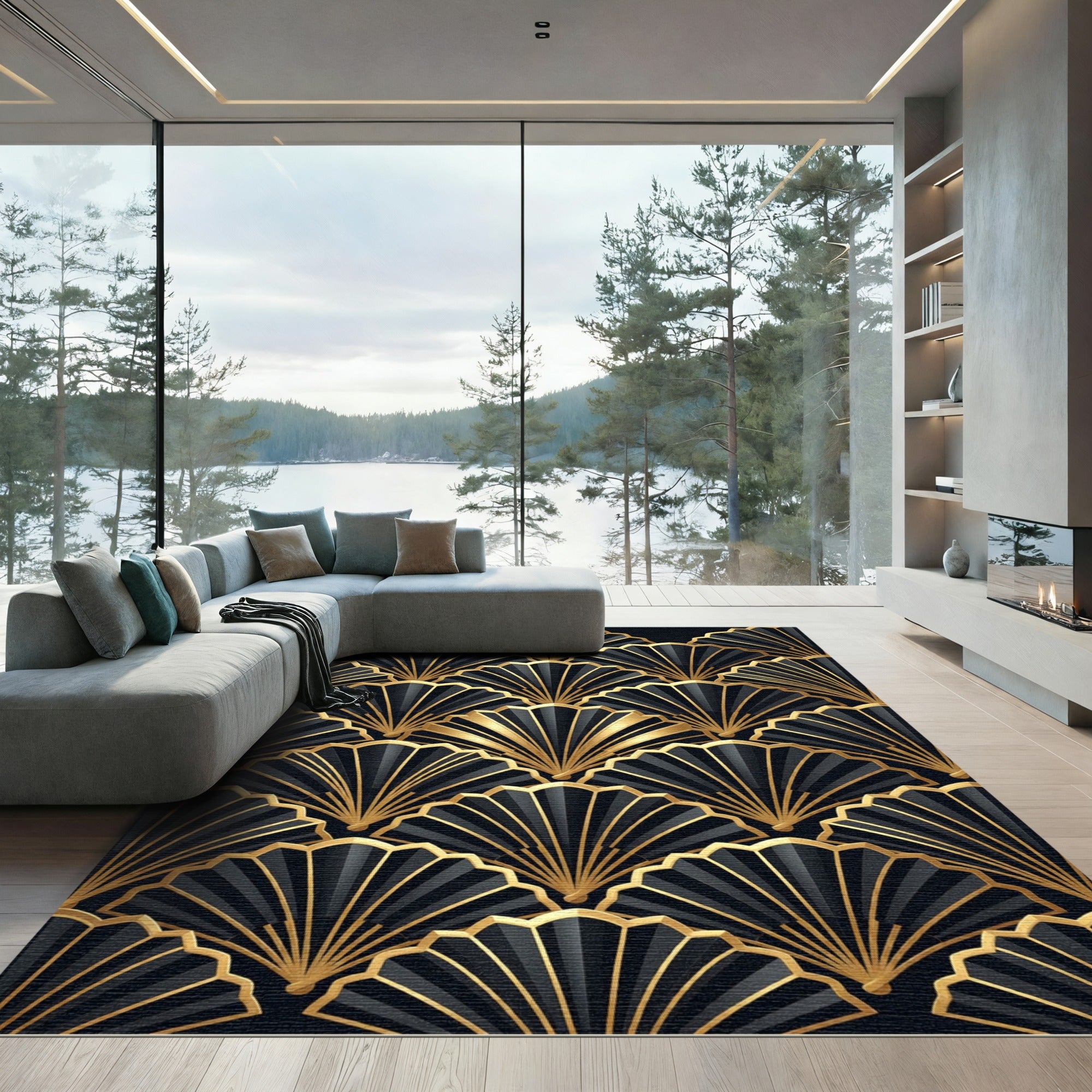 Black Golden Art Deco Fan Rug