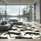 Sleek Black Cat Silhouette Wallpaper Rug