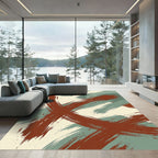 Abstract Russet and Sage Brushstrokes Rug