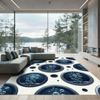 Circular Deep Blue Bubbles Porthole Art Rug