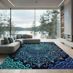 Emerald Blue Ornate Mandala Rug