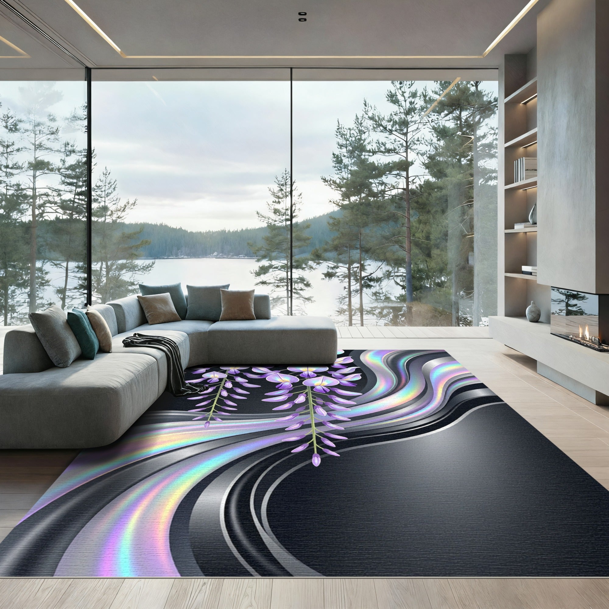Iridescent Wisteria Floral Liquid Wave Rug