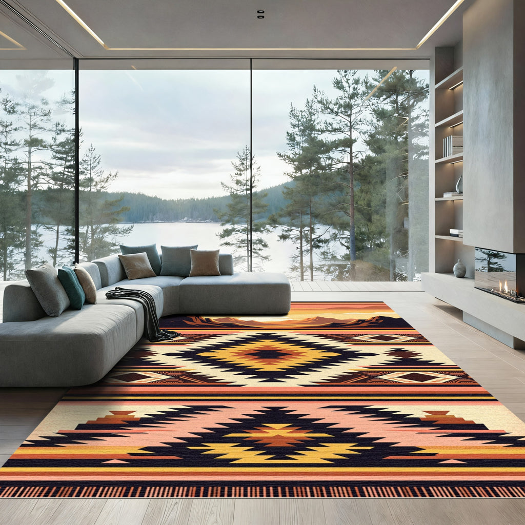 Southwestern Desert Sunset Geometric Rug