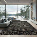 Golden Circular Maze Labyrinth Rug