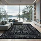 Dark Gray Ornate Scrollwork Medallion Rug