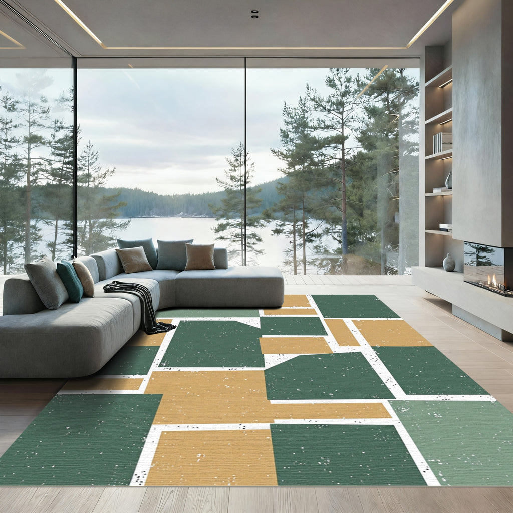 Modern Earthy Geometric Block Abstract Art Rug